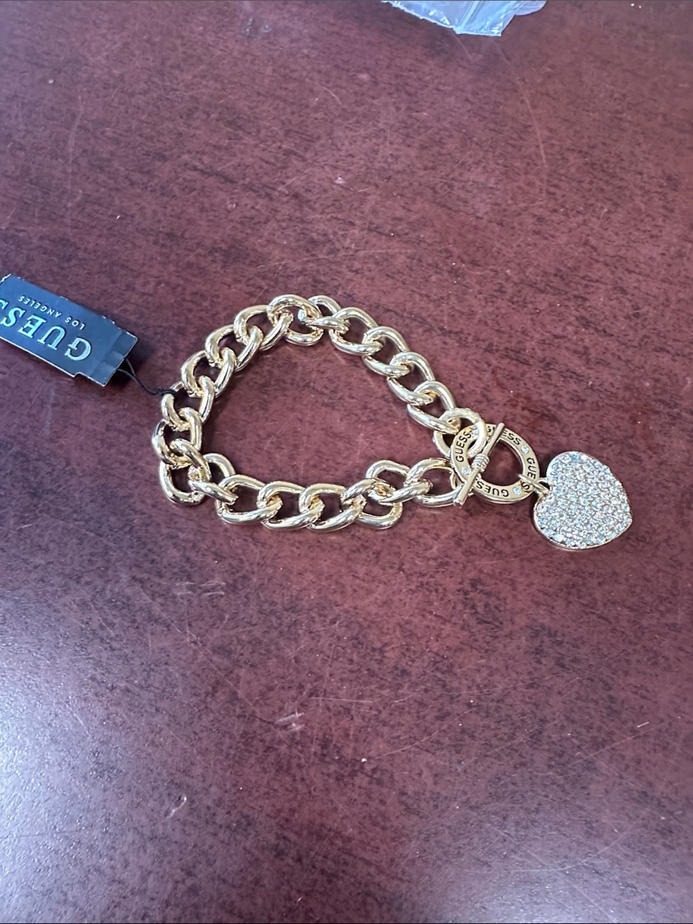GUESS Gold Heart Pavé Toggle Charm Bracelet